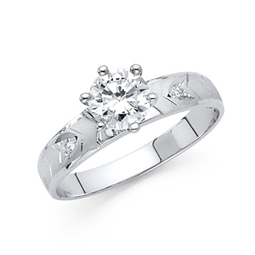 14K 1-CT Satin Round-Cut 6-Prong CZ Wedding Ring